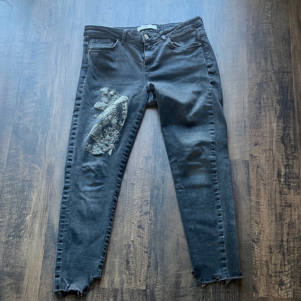 Zara Koi Fish Embroidered Jeans